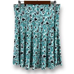 Loft Women's Size M Pull On Skater Swing Skirt Blue Brown‎ Floral Paisley Flowy